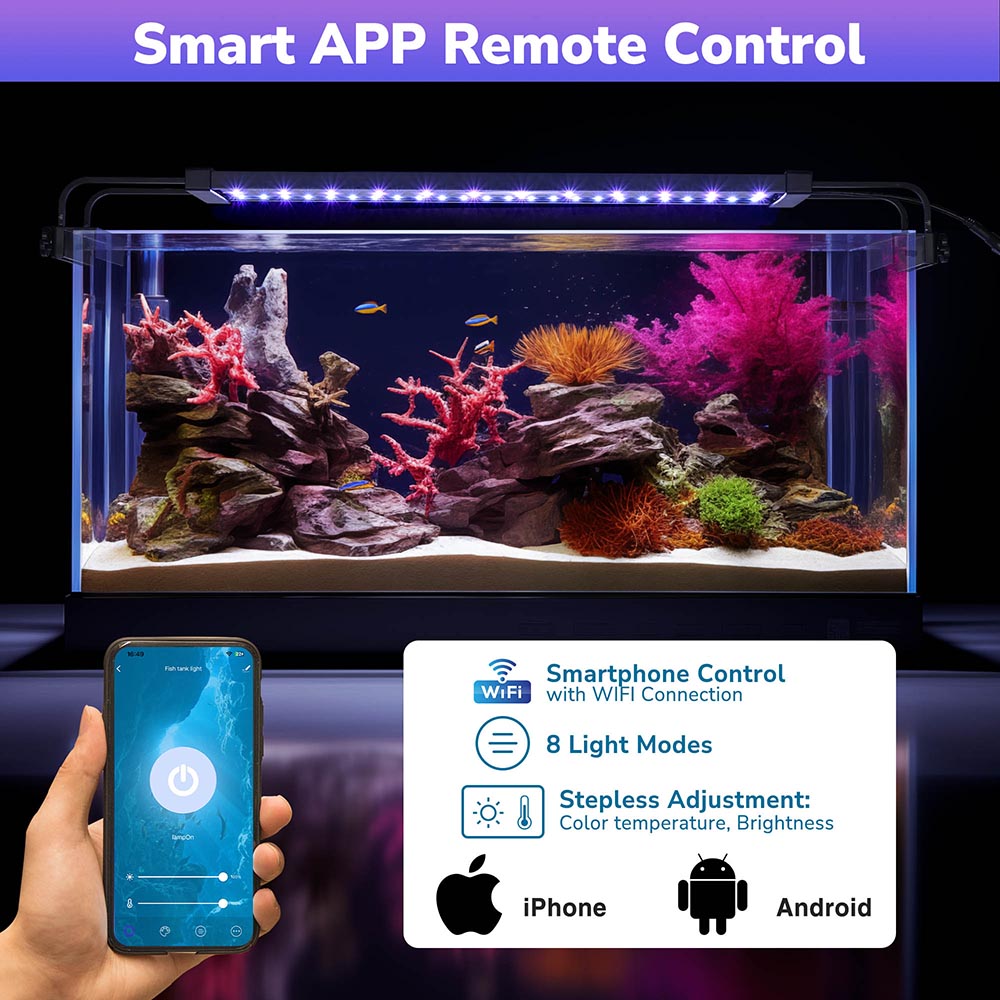 Yescom 24 Full Spectrum LED Aquarium Light APP WIFI for Plants & Fish