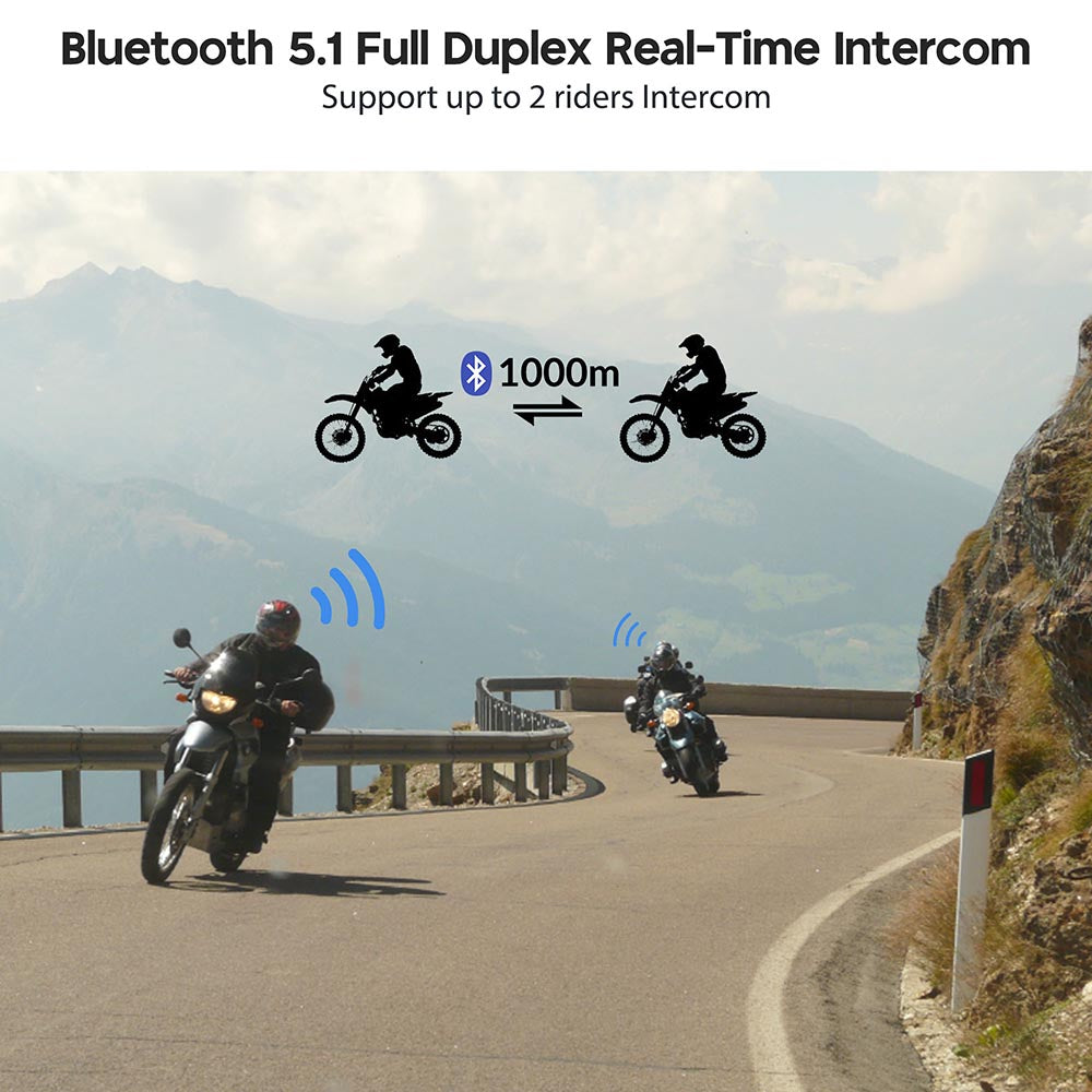 AHR Helmet Bluetooth Headset 5.1 Intercom 2 Riders Noise Cancel