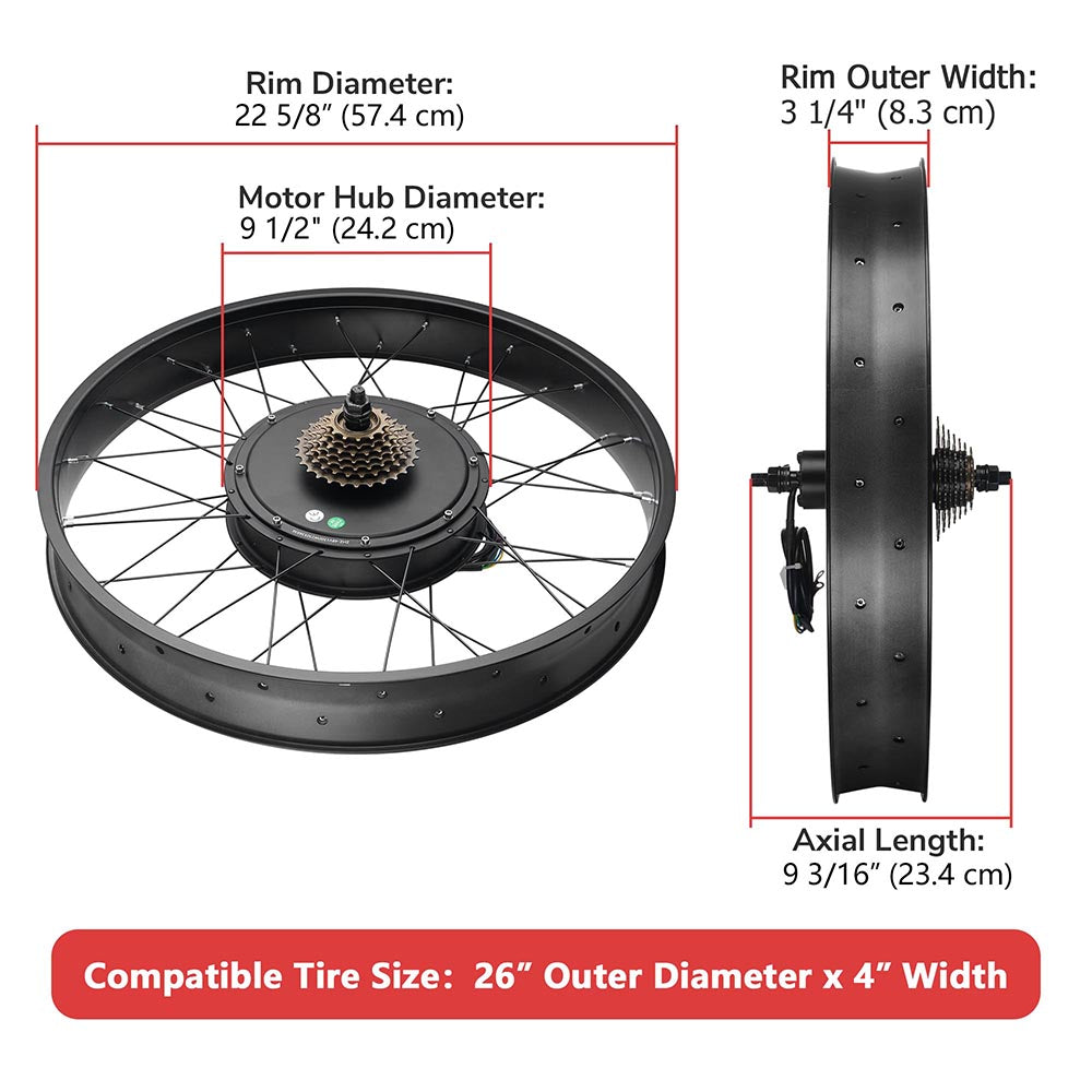 Yescom Bicycle Motor Kit Fat Bike Conversion Kit 1500W 48V 26