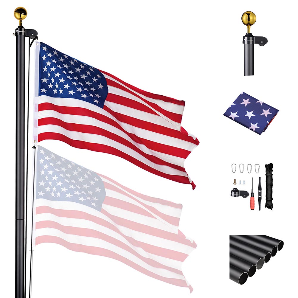 Yescom Aluminum Sectional Flagpole Kit with US Flag 20'