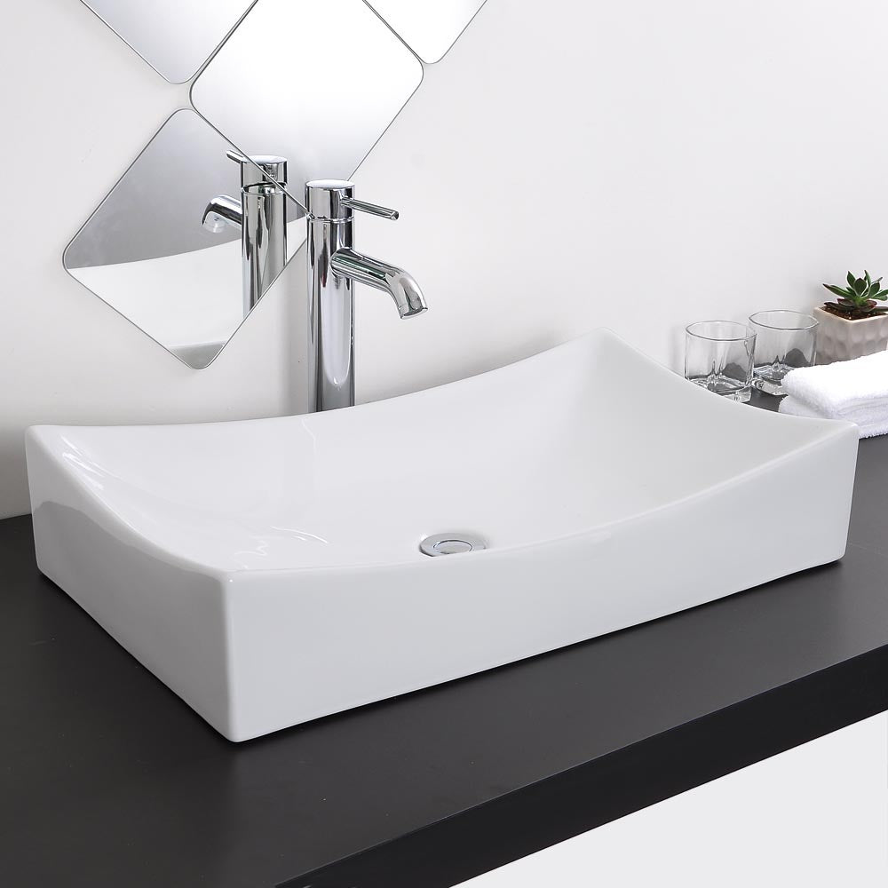 Aquaterior 26 Rectangular Porcelain Sink Vessel w/ Drain