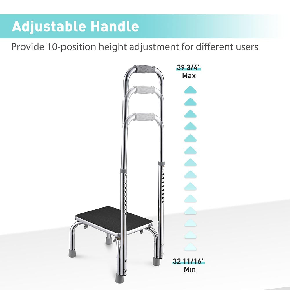 Yescom Medical Single Step Stool Footstool Chrome Steel w/ Handrail