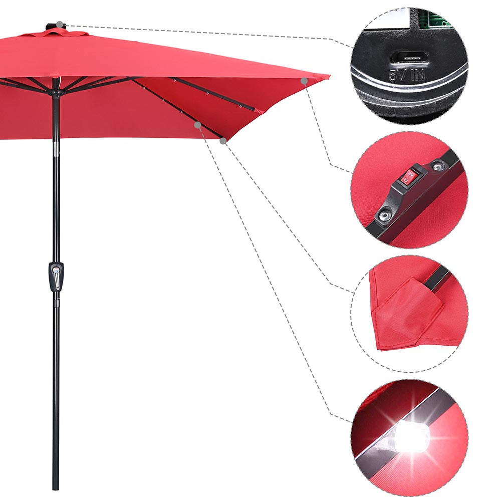 Yescom Prelit Patio Umbrella with Lights Square 9' 8-Rib Red