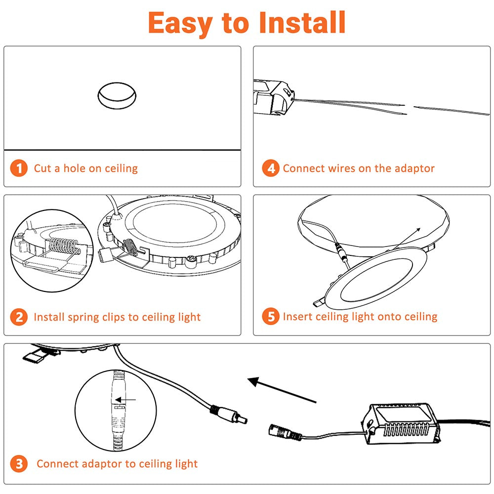 Yescom SMD LED Recessed Ceiling Light with Driver, 6-Pack 12W