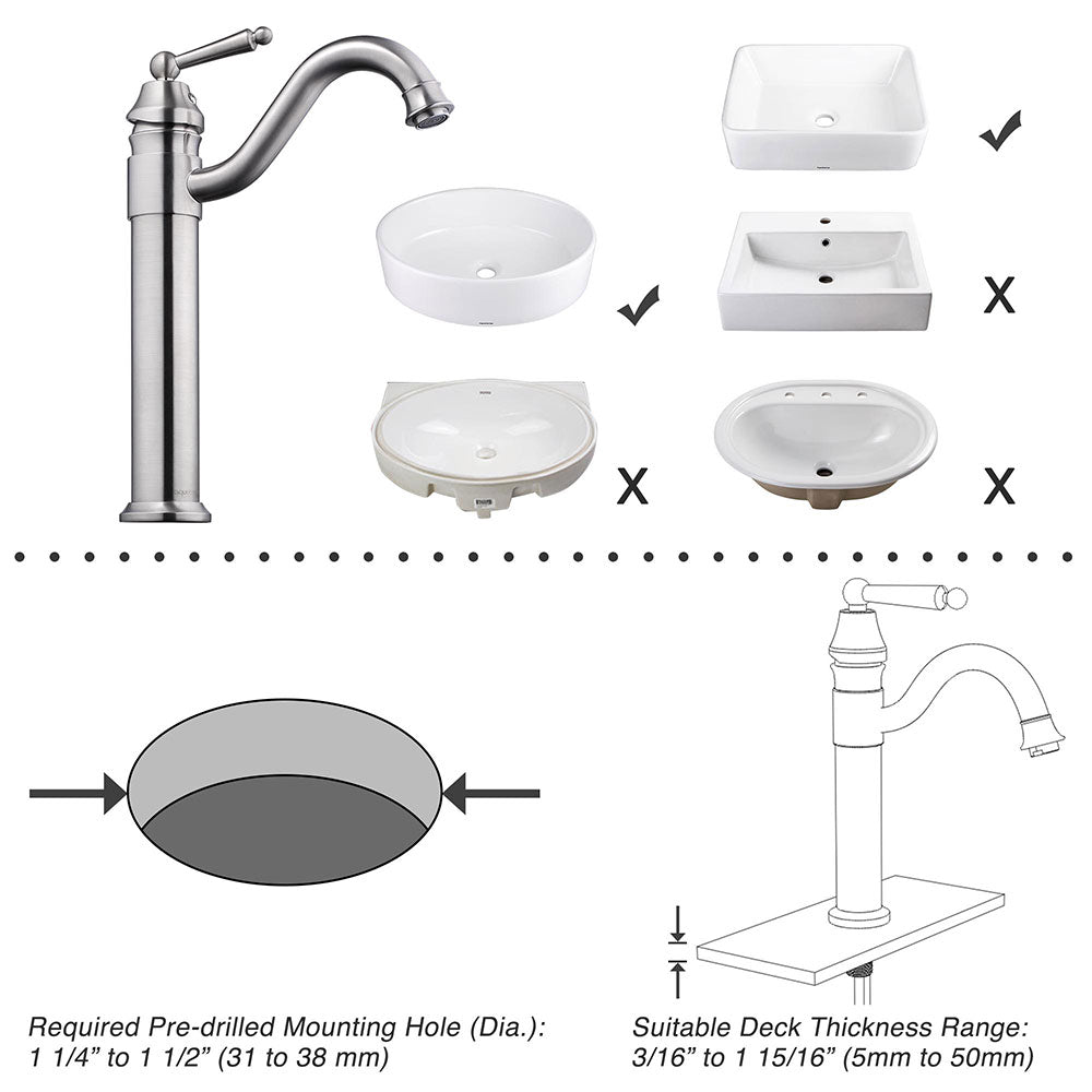 Yescom 13 Bathroom Bar Sink Vessel Faucet Brushed Nickel