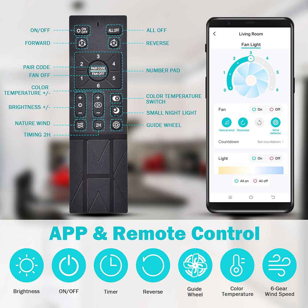 Yescom 18 Enclosed Ceiling Fan with Light Remote APP Control