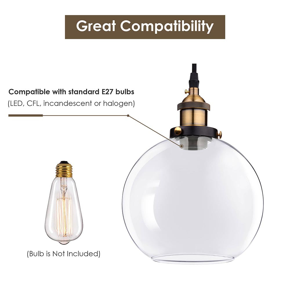 Yescom Pendant Light Glass Globe Shade 7 9/10 in Vintage Classic Clear