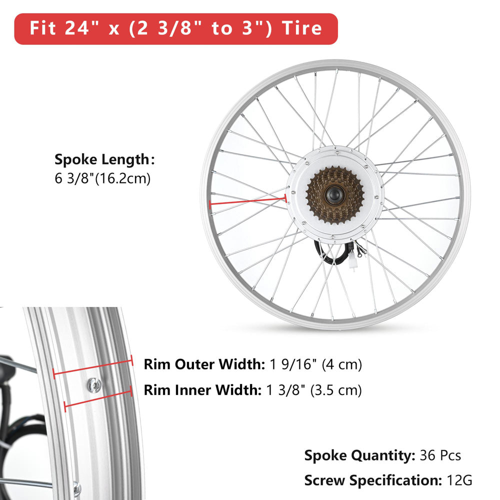 Yescom 24 Rear Wheel Electric Bicycle Motor Kit 36v 750w