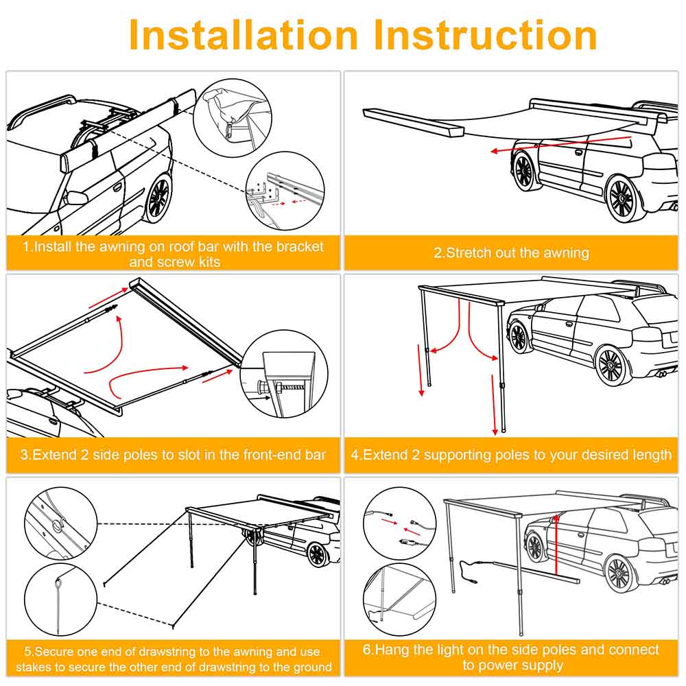 Yescom Awning with LED Light 8.2' x 7.6' Car Side Awning