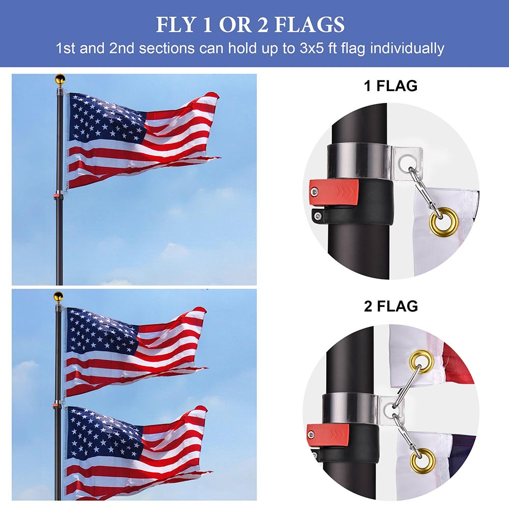 Yescom 30ft. Telescopic Flagpole with Tire Mount Black