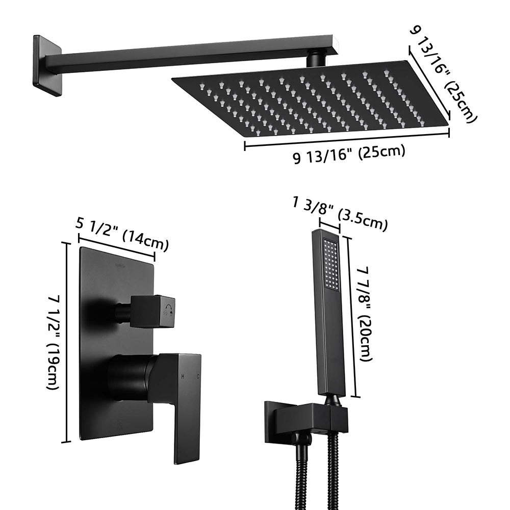 Aquaterior Shower Faucet Set with Handheld 10 Square Shower Head