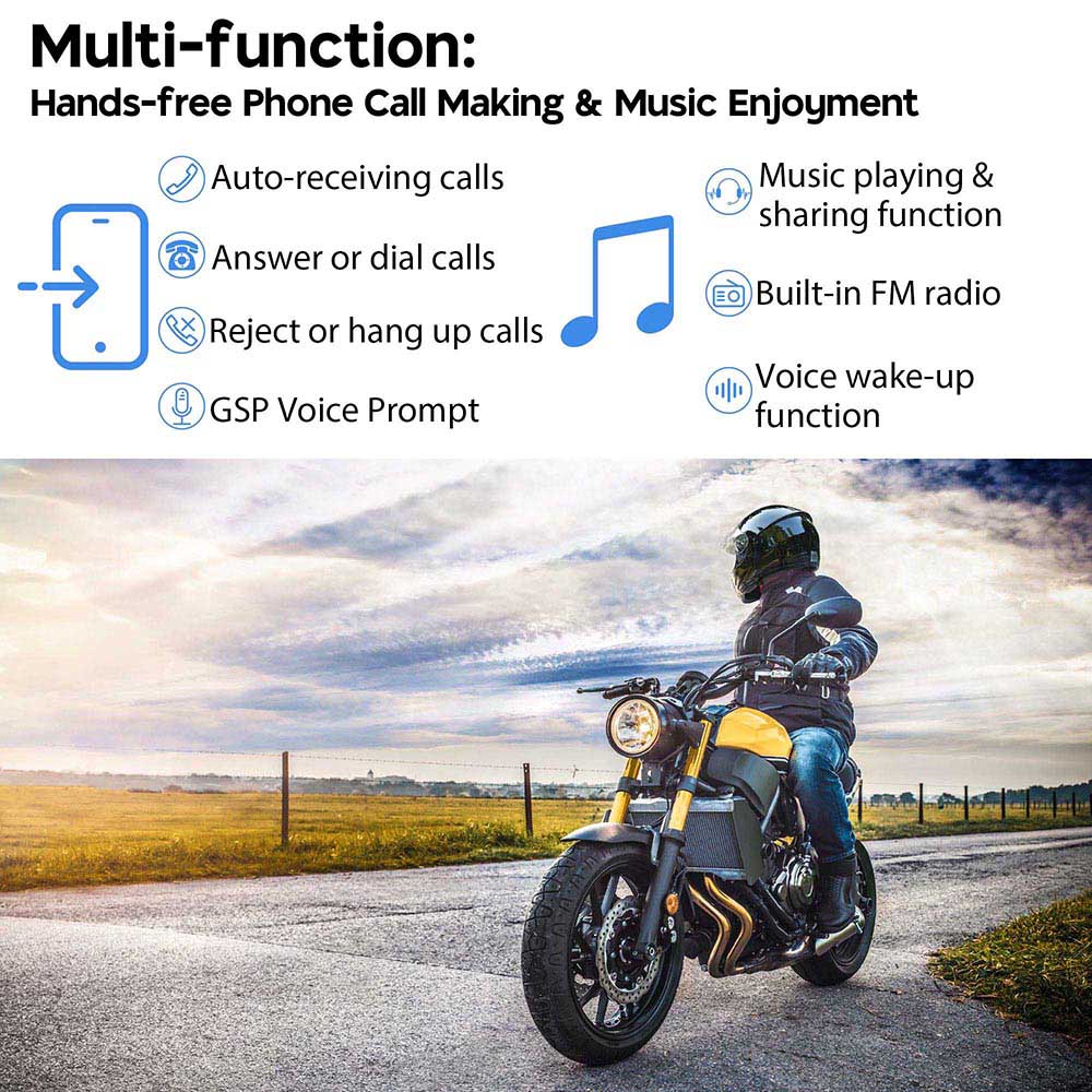 AHR Motorcycle Helmet Bluetooth Headset Intercom 2 Riders 1000M