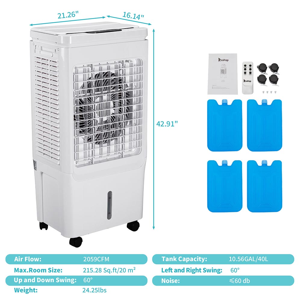 Yescom Portable Swamp Evaporative Cooler 150W 40L 2060 CFM