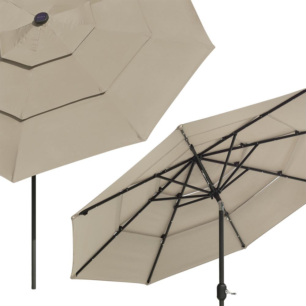 Yescom 9ft Prelit Umbrella 3-Tiered Patio Umbrella with Lights