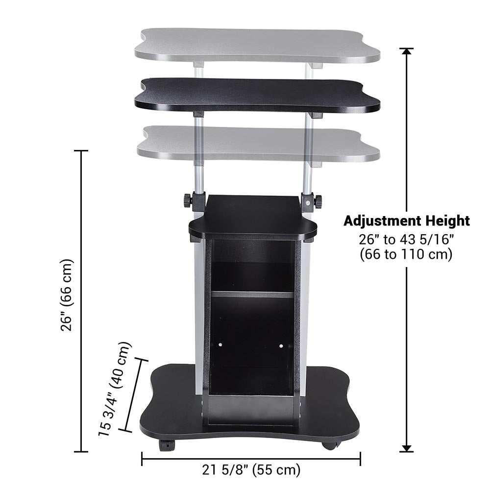 Yescom Height-Adjustable Rolling Laptop Cart with Storage