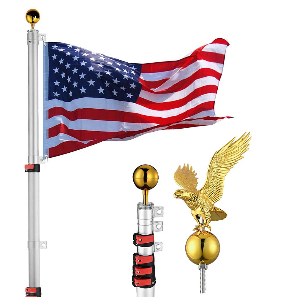 Yescom 25' Telescopic Flag Pole and Flag Kit with Regal Eagle