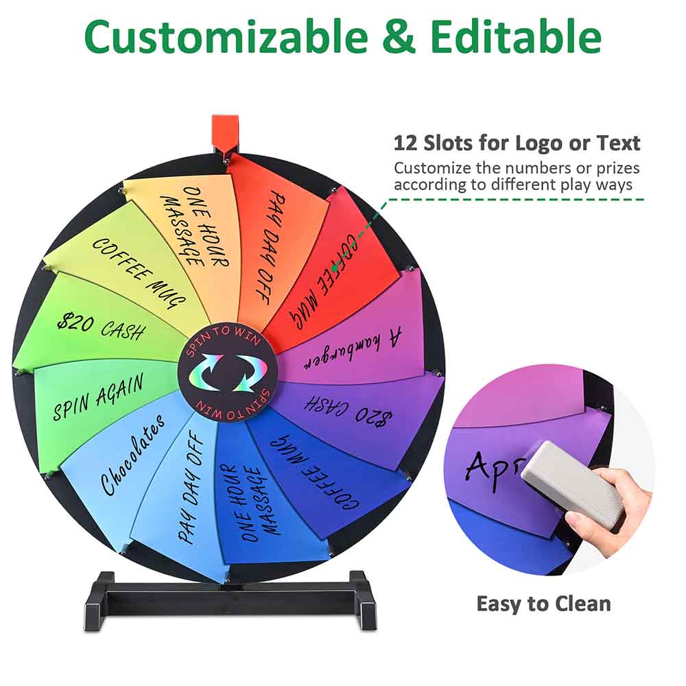 WinSpin 24 Tabletop Colorful Dry Erase Prize Wheel Pinwheel