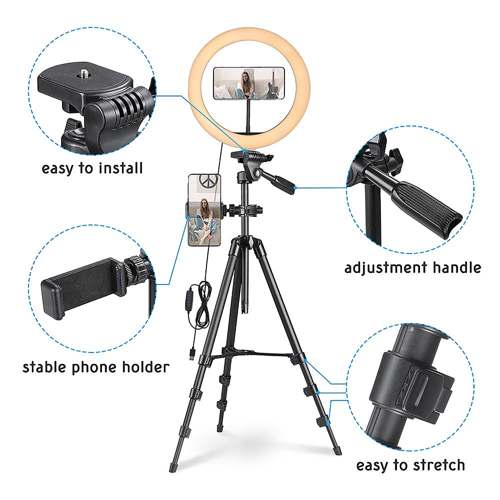 Yescom 12 Ring Light w/ Stand, Ball Head, Phone Holder Sociallight