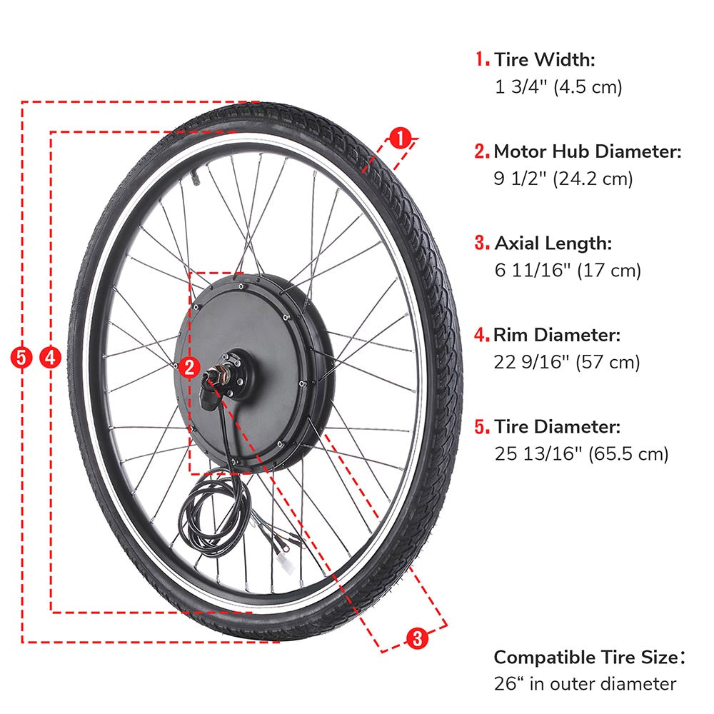 Yescom Brushless Electric Bicycle Engine, 48v 1000w Front Wheel Hub Motor Kit