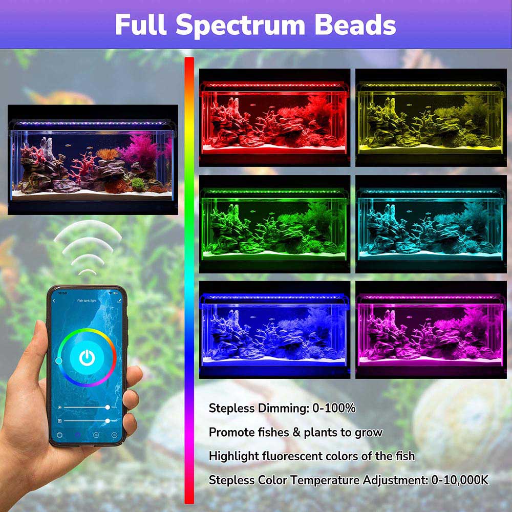 Yescom 36 Full Spectrum LED Aquarium Light APP WIFI for Plants & Fish