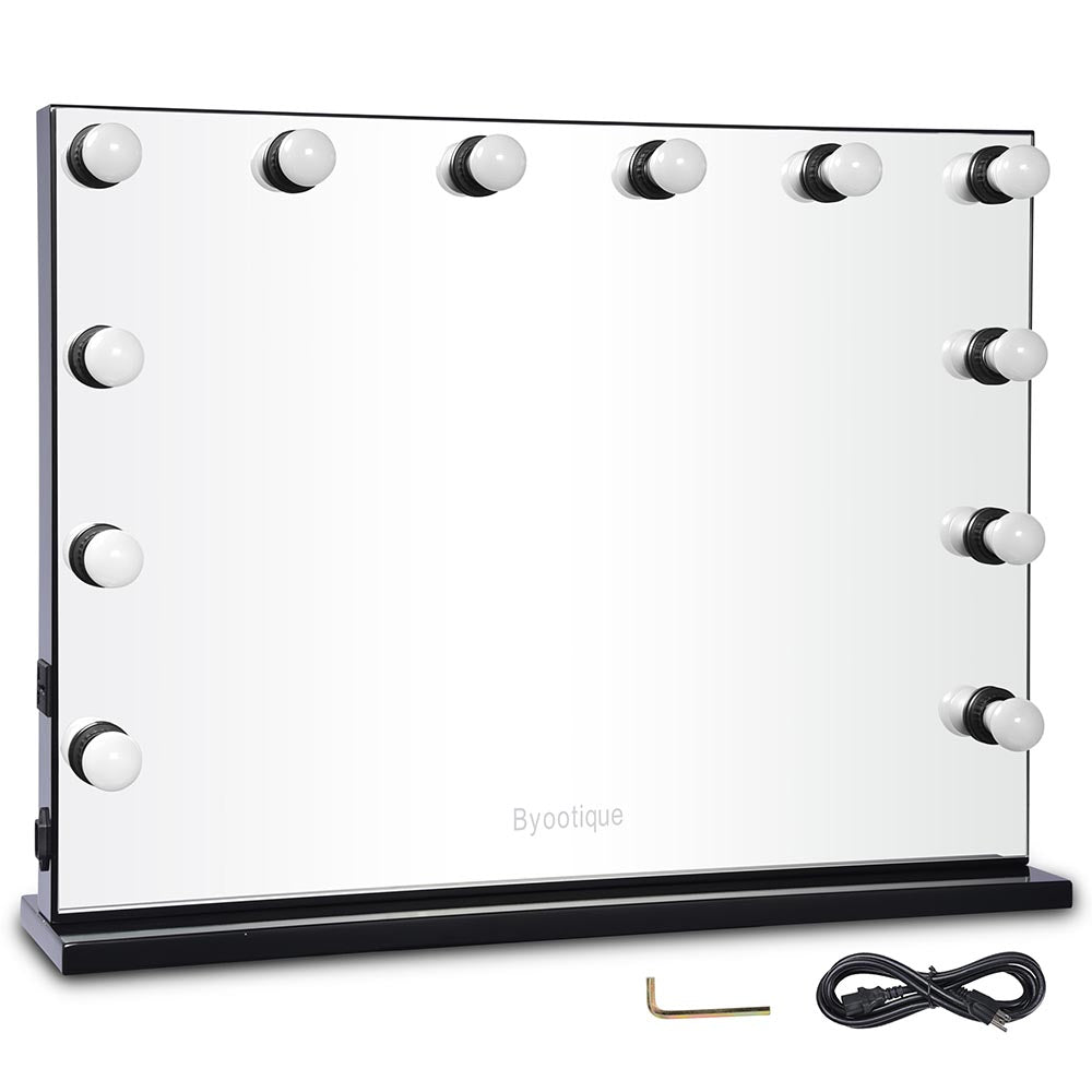 Byootique Hollywood Vanity Mirror 34x26 in Tabletop Wall Mount, Black