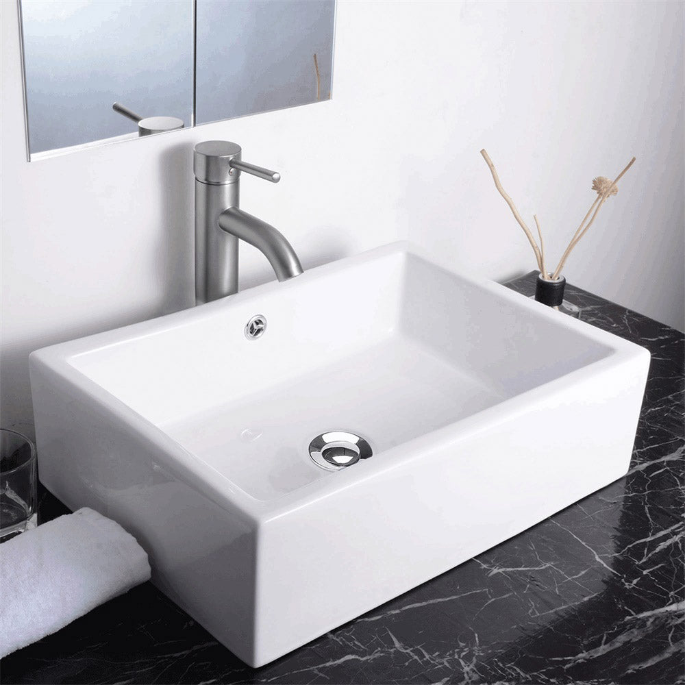 Aquaterior 20 Rectangle Porcelain Bathroom Sink Overflow w/ Drain