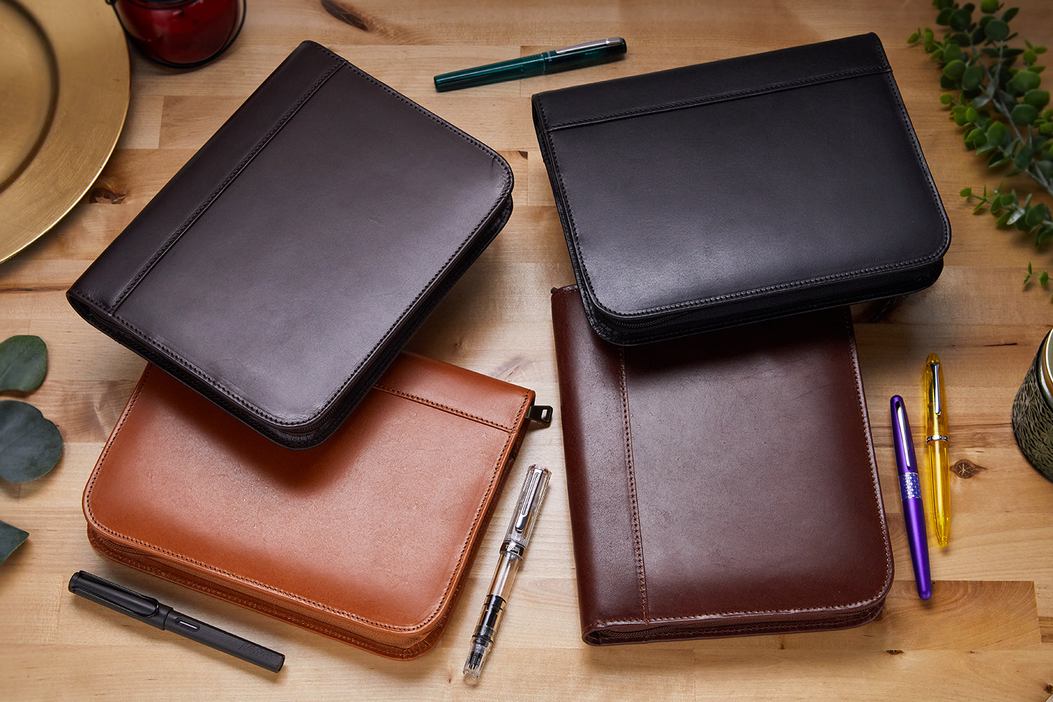 Aston Leather 20 Slot Pen Case - Cognac