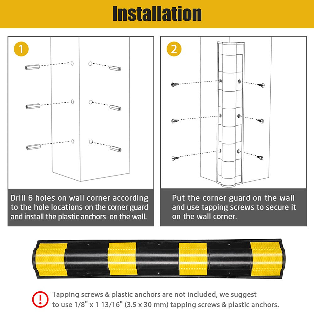 Yescom 2pcs Rubber Corner Guards for Walls Reflective 31 Round