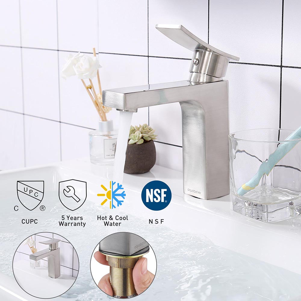 Aquaterior Bathroom Faucet Single Hole Square 1-Handle Cold Hot 7.5H