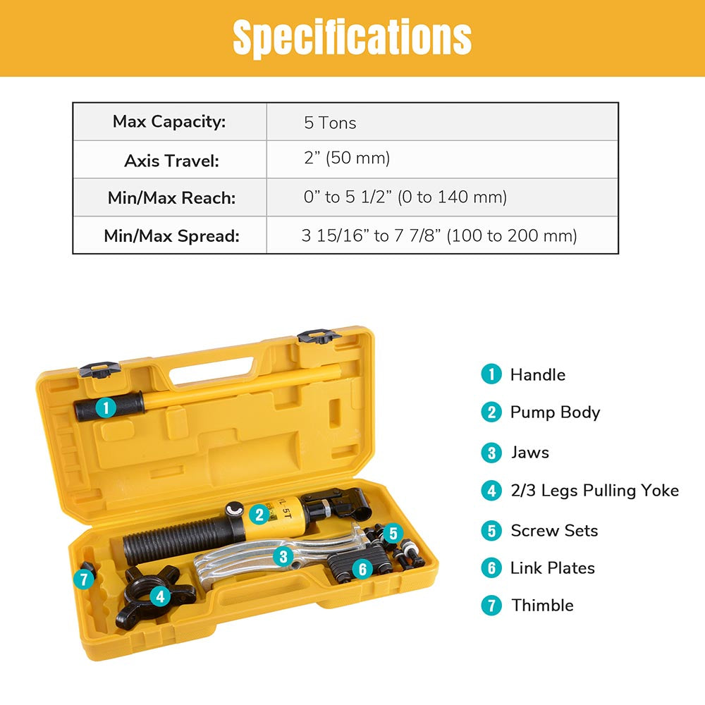 Yescom Hydraulic Gear Bearing Puller Set 5-ton 3 Jaws