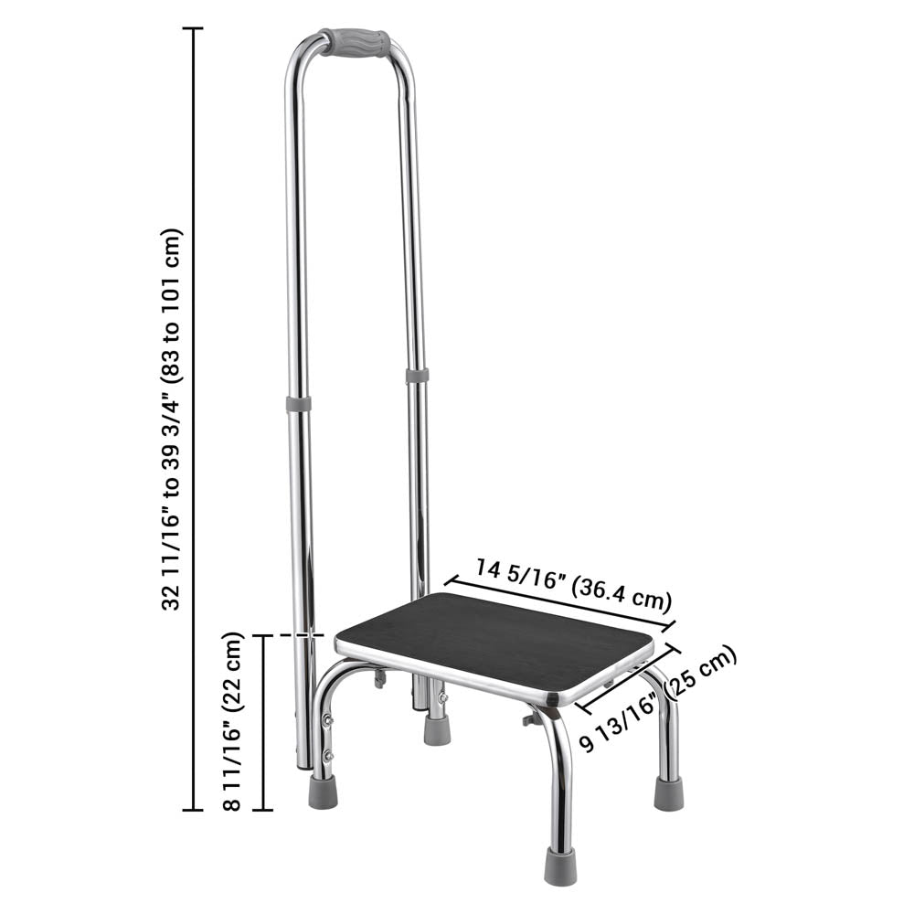 Yescom Medical Single Step Stool Footstool Chrome Steel w/ Handrail