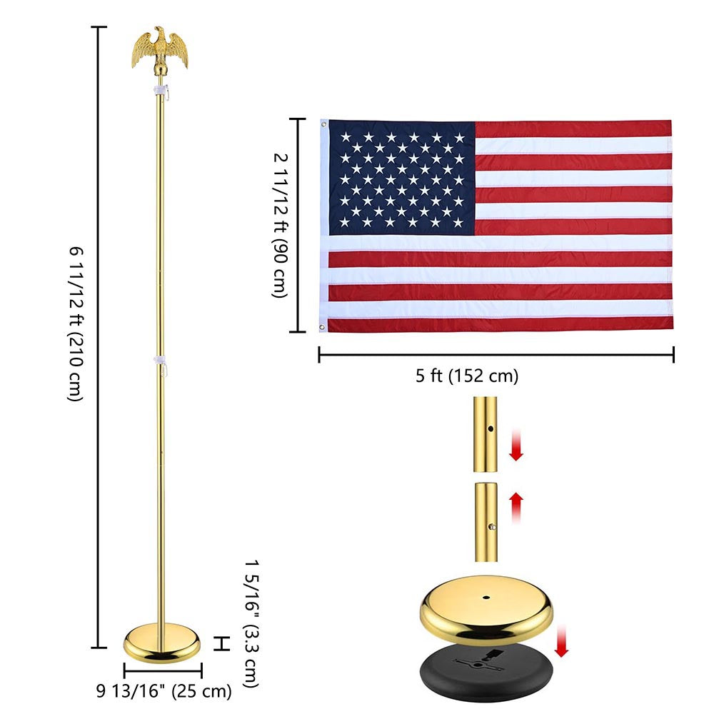 Yescom 6' Indoor Flagpole with Stand US Flag