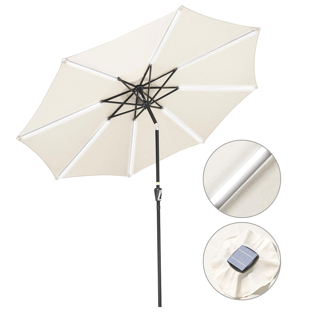 Yescom Solar Umbrella w/ Lights Tilt Market Umbrella 10ft 8-Rib