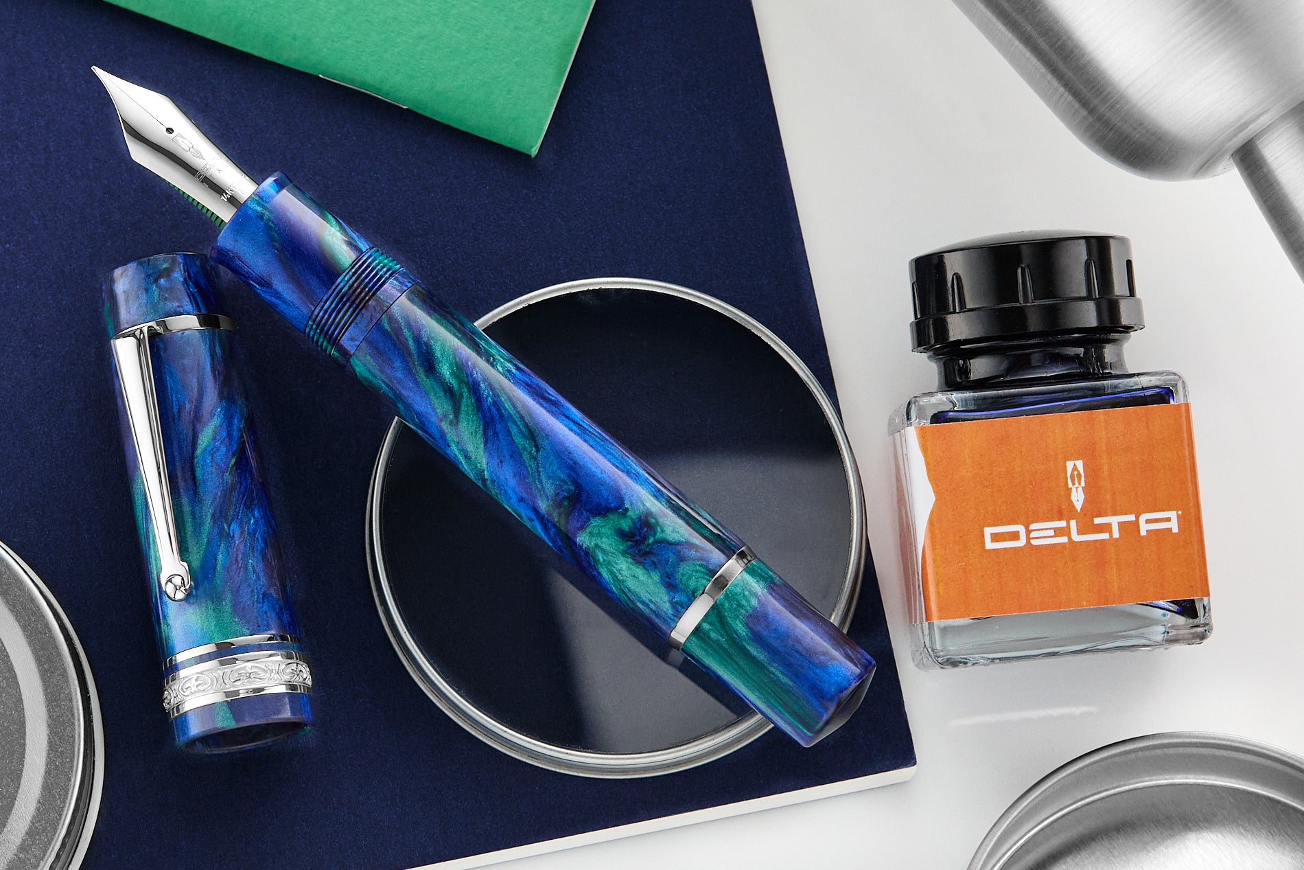 Delta DV Original Oversize Fountain Pen - Riviera Blue / Palladium (Limited Edition)