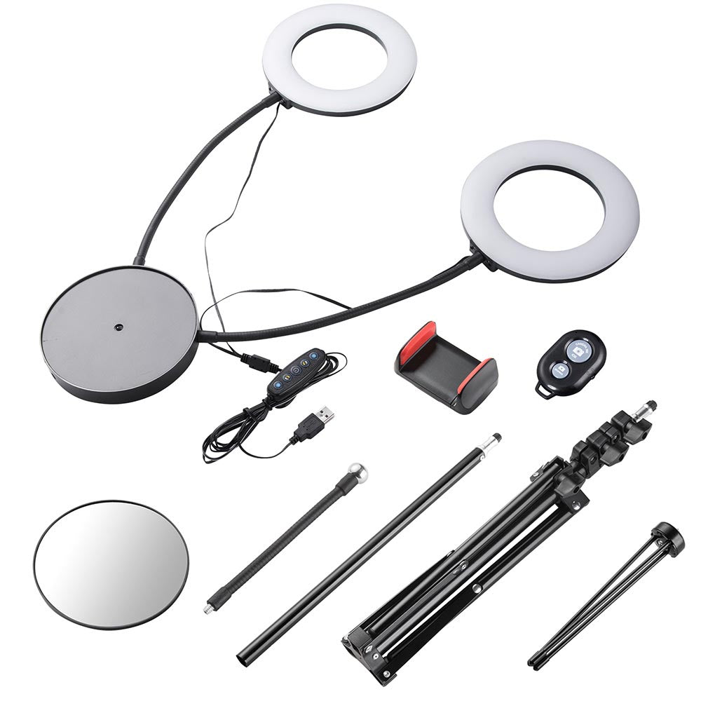 Yescom 7 Dual Ring Light Dimmable Selfie Mirror Phone Holder Remote