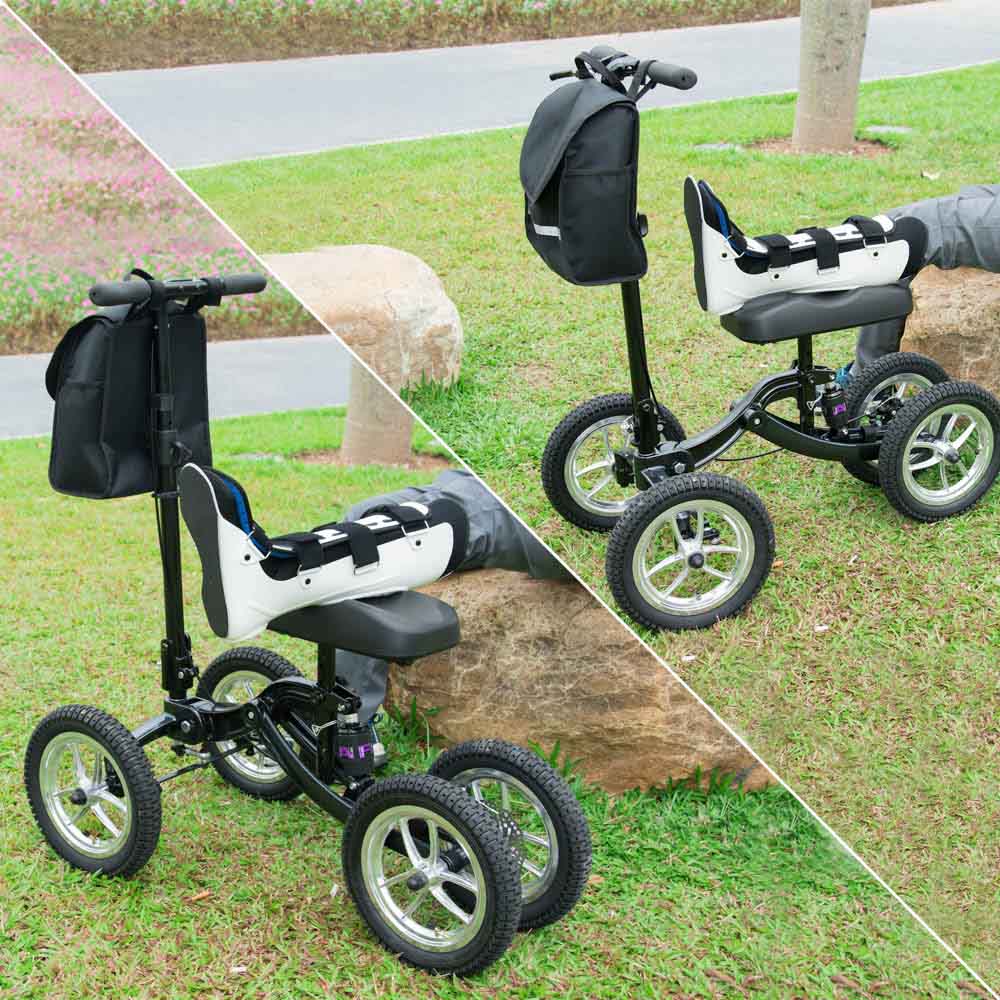 Yescom Folding All-Terrain Knee Walker Scooter Steerable Brake Basket Pump