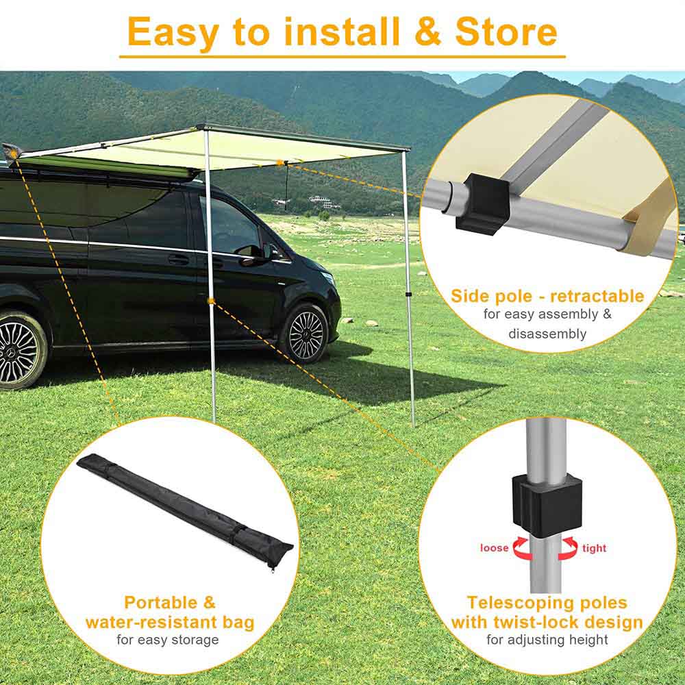 Yescom Awning with LED Light 6.6' x 4.6' Car Side Tailgate Awning