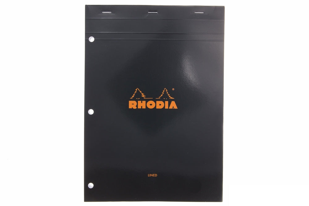 Rhodia No. 18 A4 Notepad - Black, Lined with 3-Hole Punch