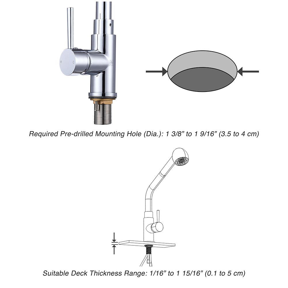 Aquaterior Pull-out Kitchen Sink Faucet 1 Handle Stainless Steel