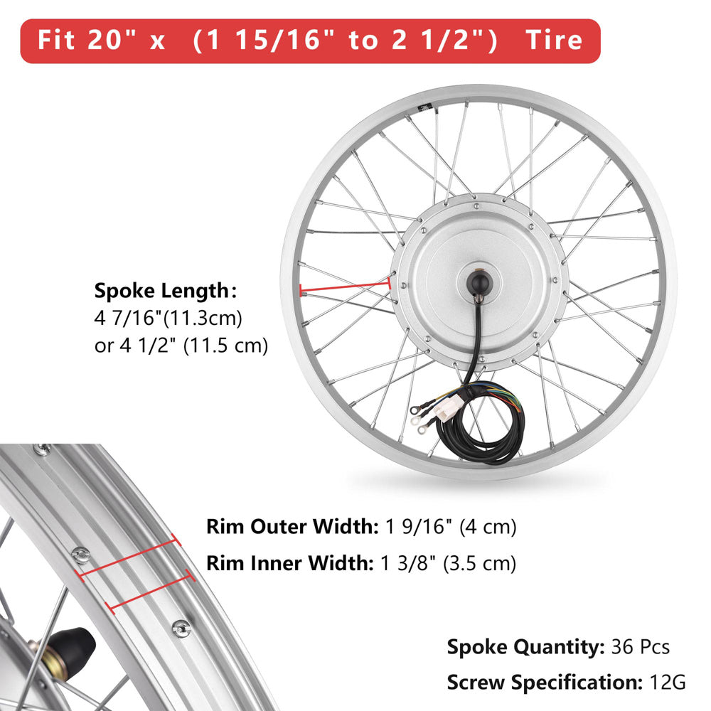 Yescom 20 Electric Bicycle Motor Front Wheel Kit 36v 750w