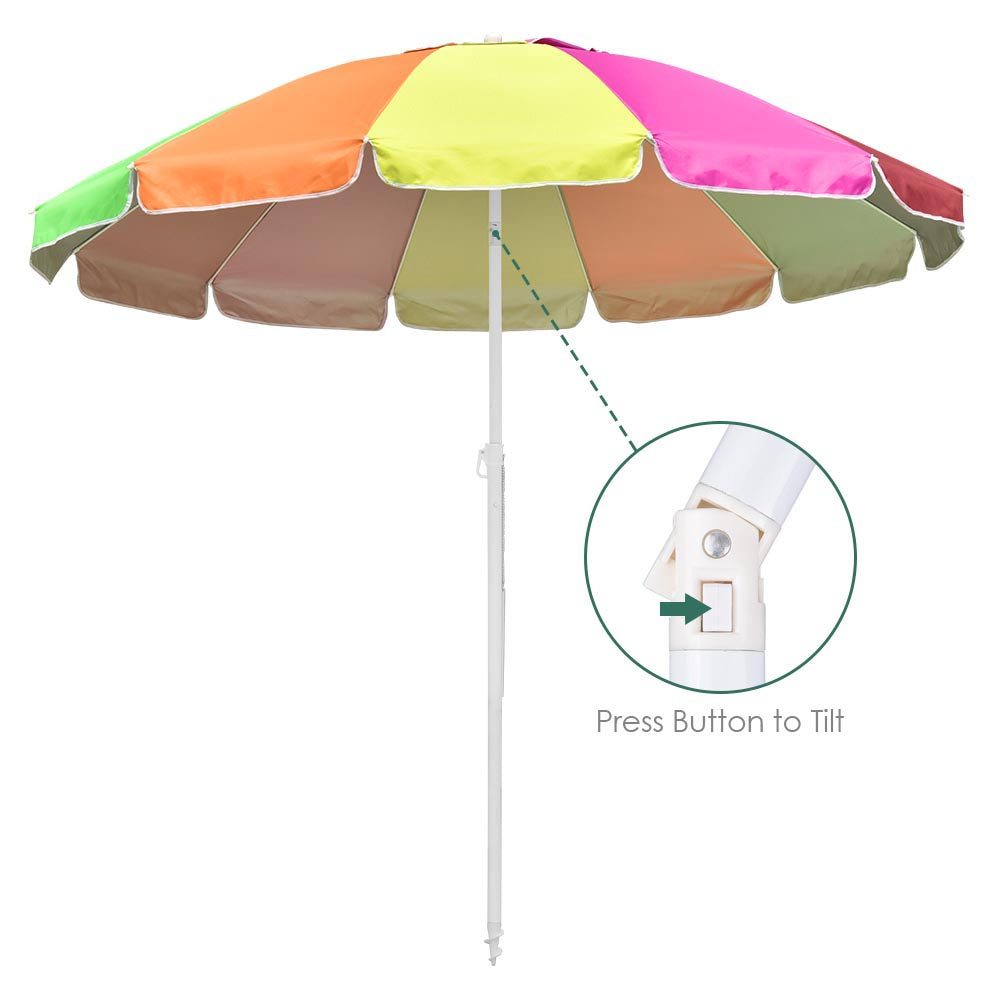 Yescom Rainbow Beach Umbrella Tilt 8 ft 12-rib w/ Anchor