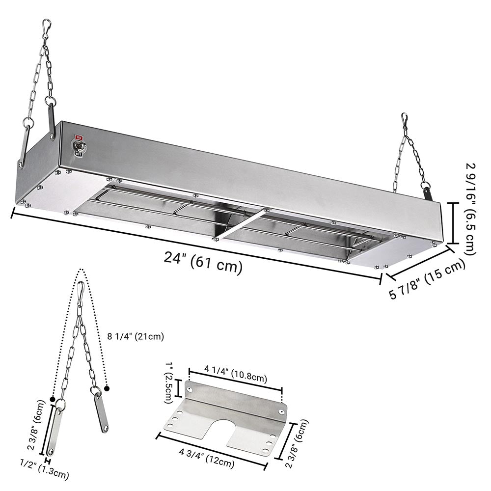 Yescom Food Warmer Overhead Heater 24 in. 900W