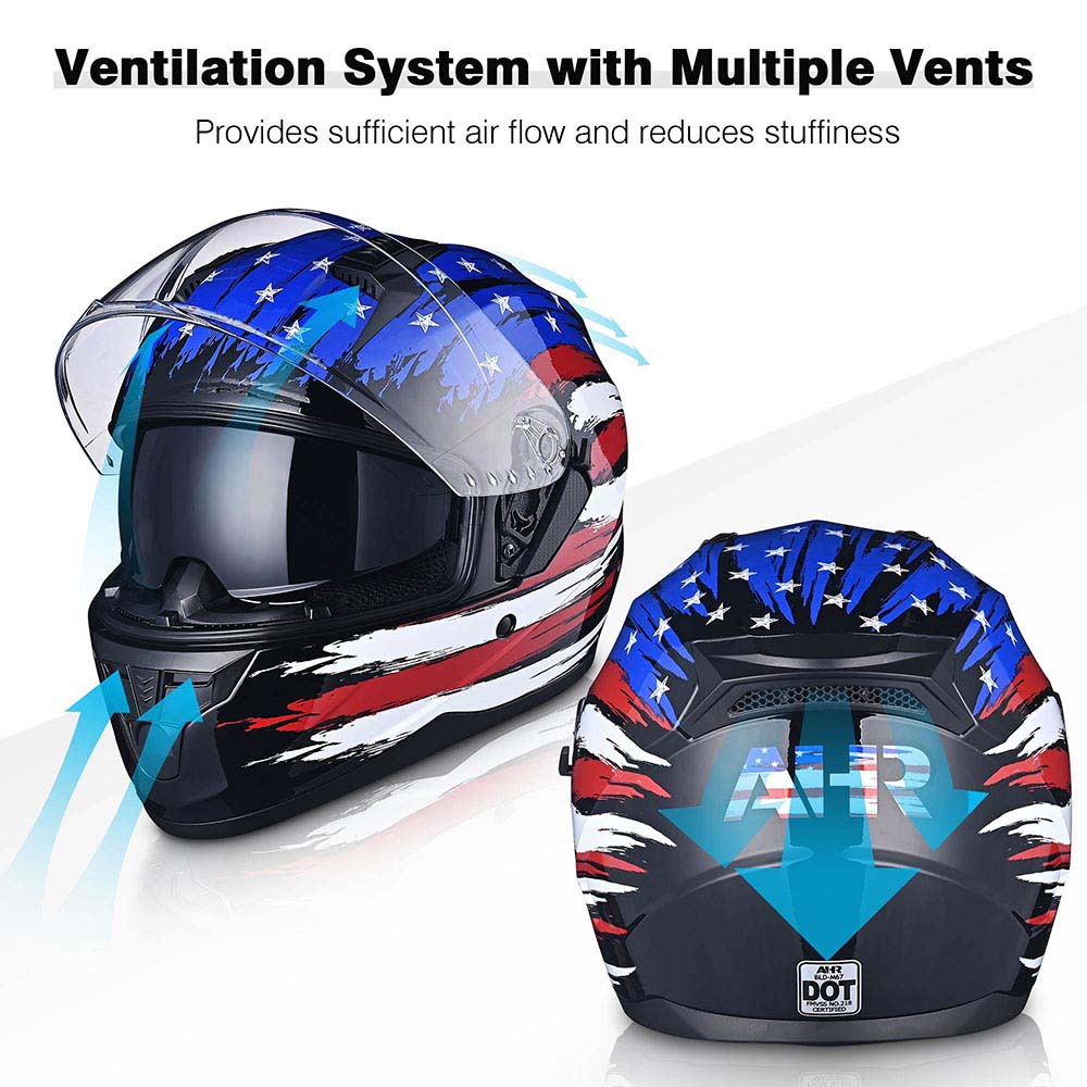 AHR RUN-F DOT Full Face Helmet Dual Visor Flag