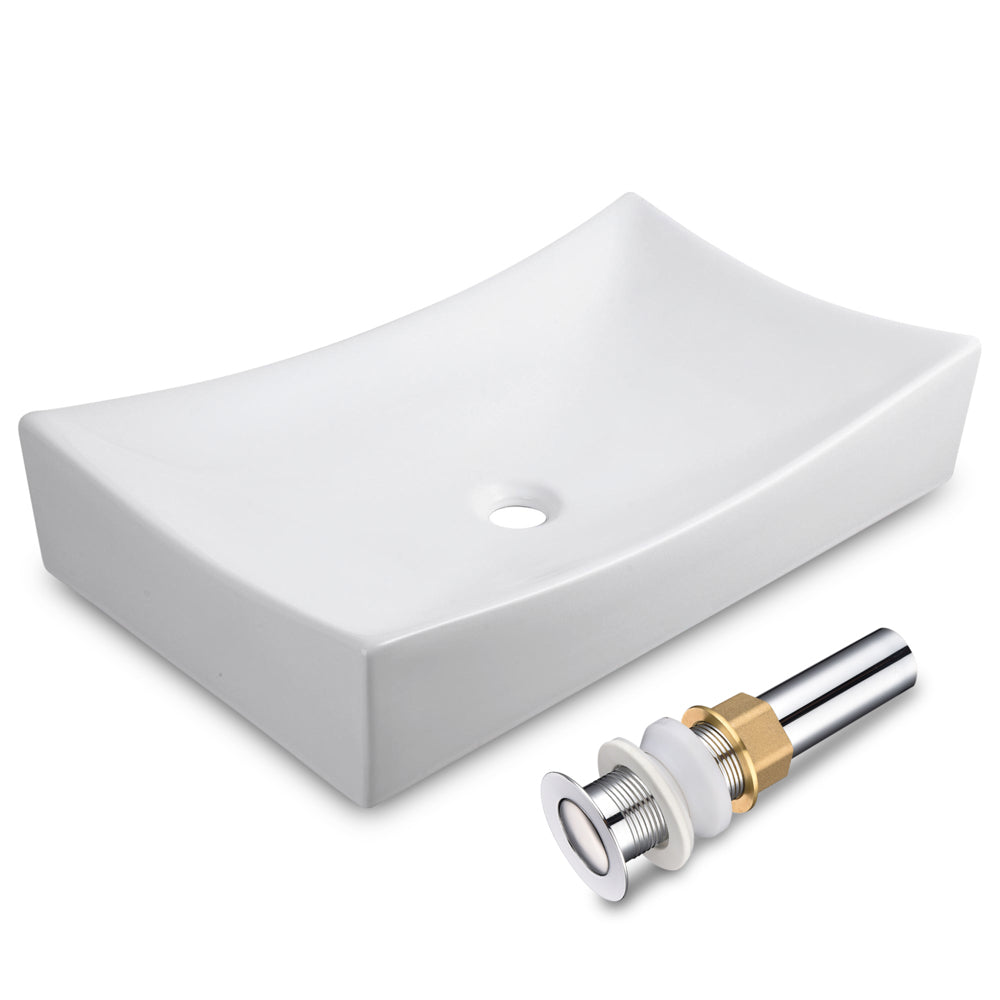 Aquaterior 26 Rectangular Porcelain Sink Vessel w/ Drain