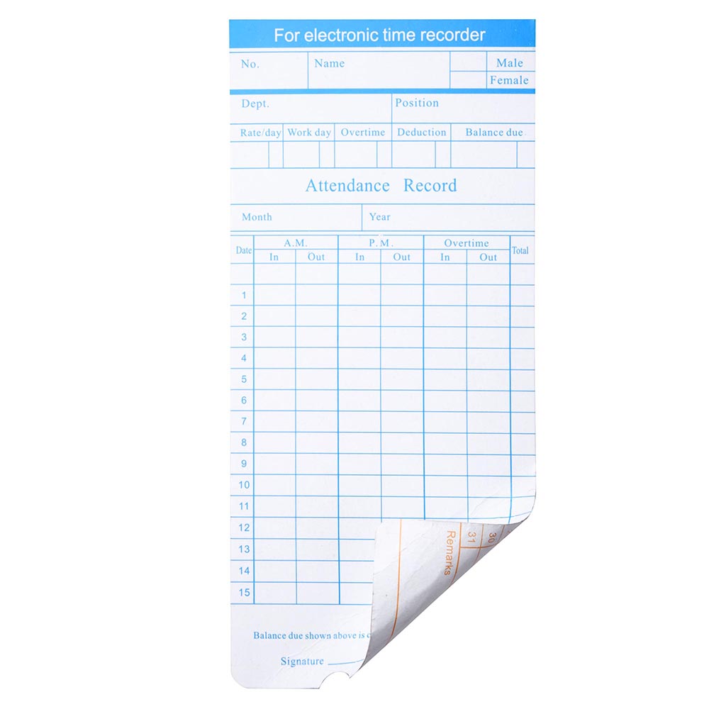 Yescom Attendance Cards Monthly Records Double Sided 50 Card / Pack