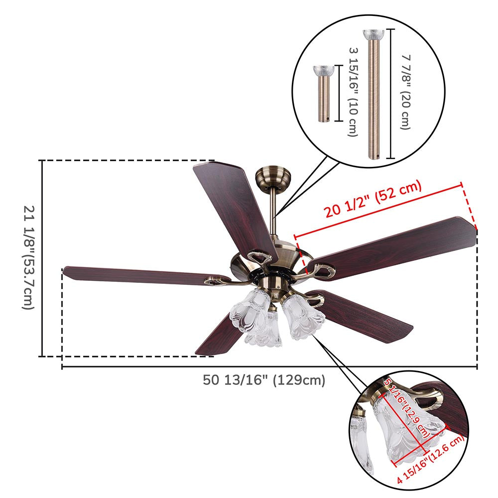 Yescom 51 Ceiling Fan w/ 3 Lights Remote Reversible 5-Blade Bronze