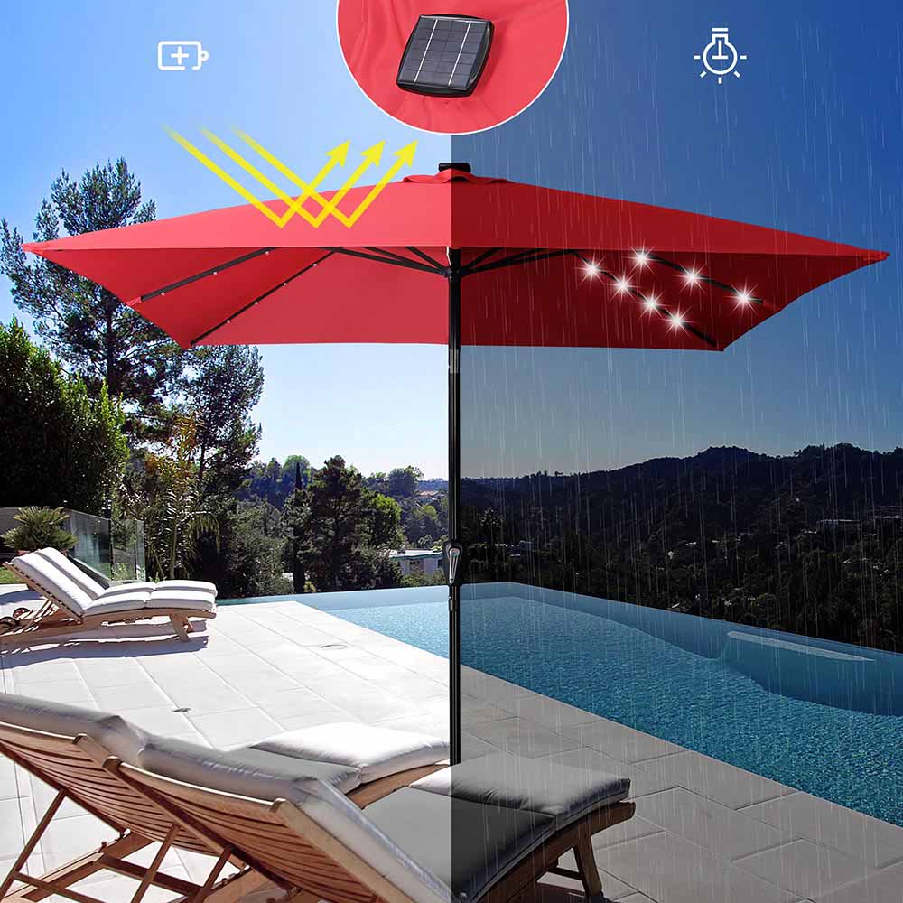 Yescom Prelit Patio Umbrella with Lights Square 9' 8-Rib Red