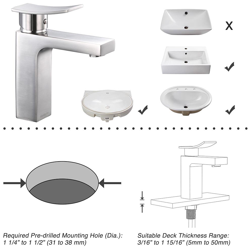 Aquaterior Bathroom Faucet Single Hole Square 1-Handle Cold Hot 7.5H