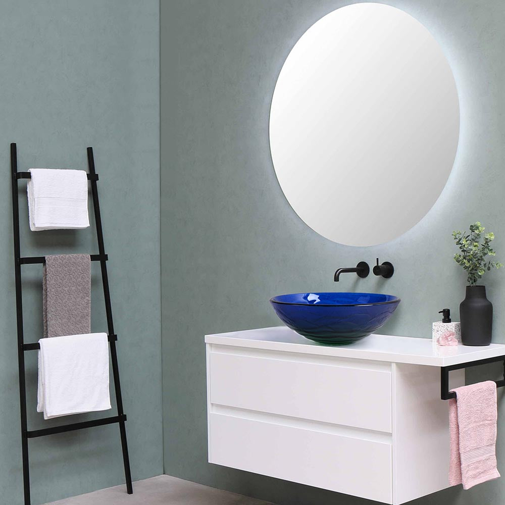 Yescom Round Tempered Glass Bathroom Vanity Sink Blue Green 17