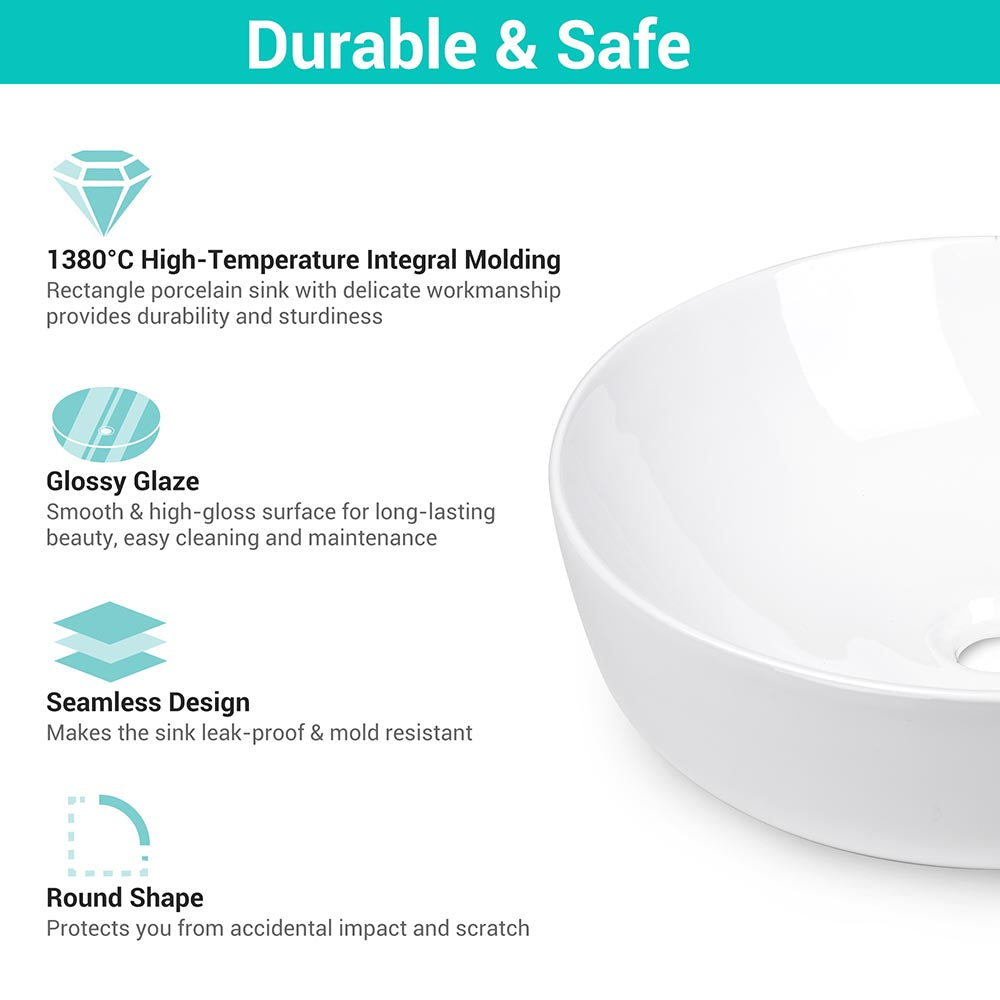 Aquaterior Bathroom Sink Vessel BowlPop Up Drain 16